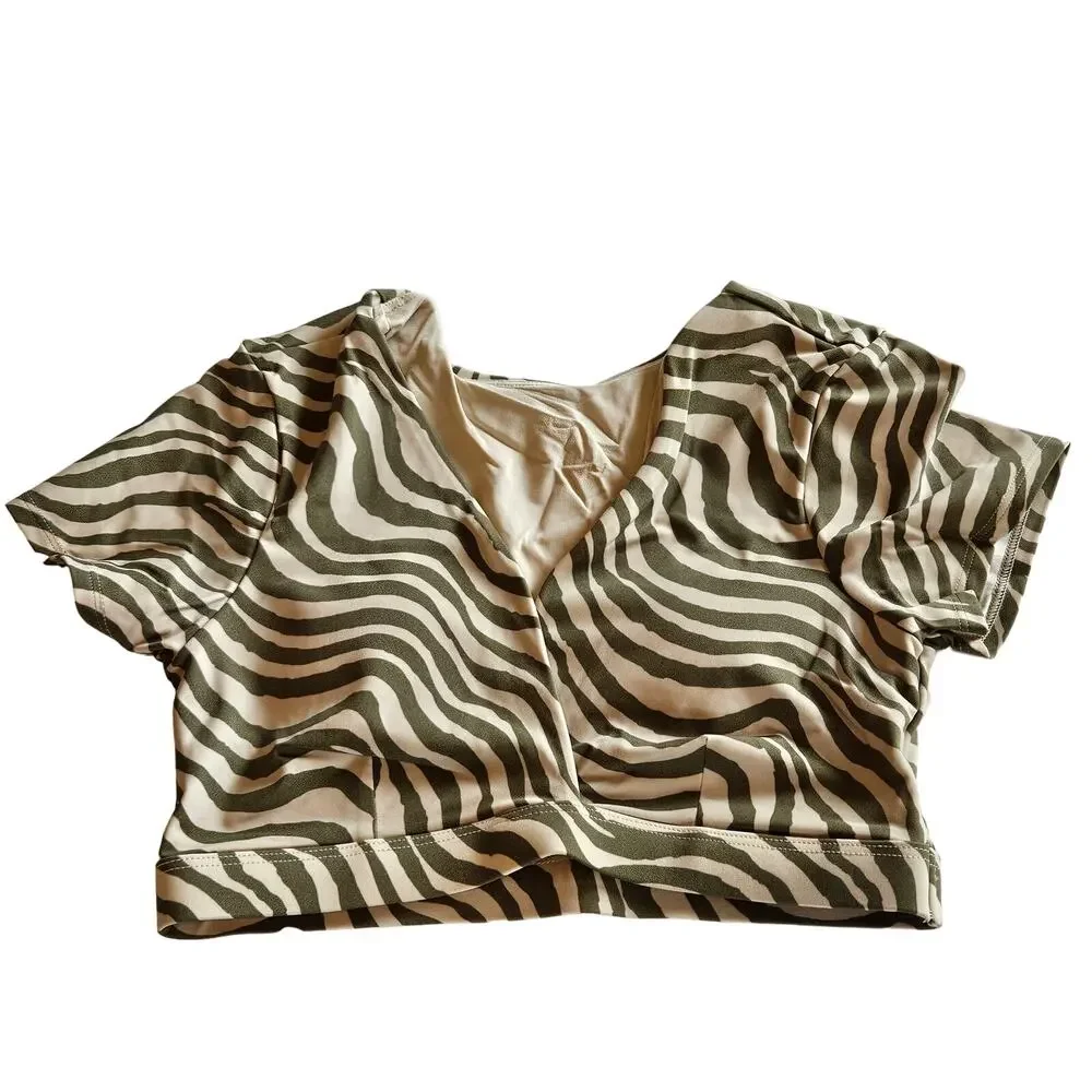 Andie Sorrento‎ Swim Top Bias Stripe Olive Women's X-Small Summer Beach Vacation